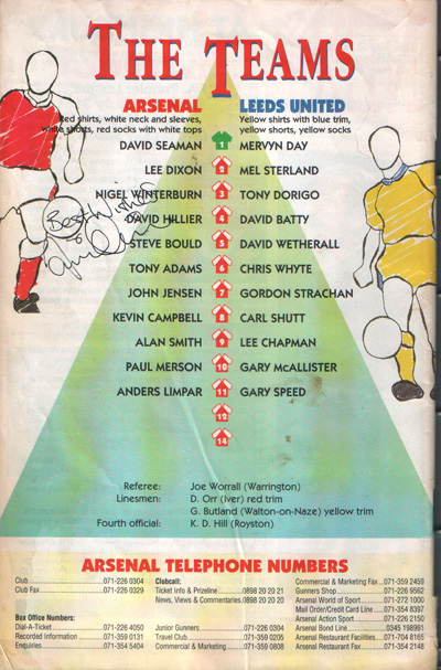 Arsenal v Leeds Utd. FA Cup 4th Round 1993 - went on that season to win the trophy